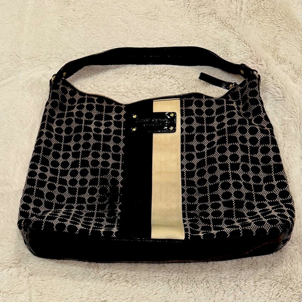 Kate Spade Classic Noel Serena Hobo – Black Canvas with Patent Leather Trim